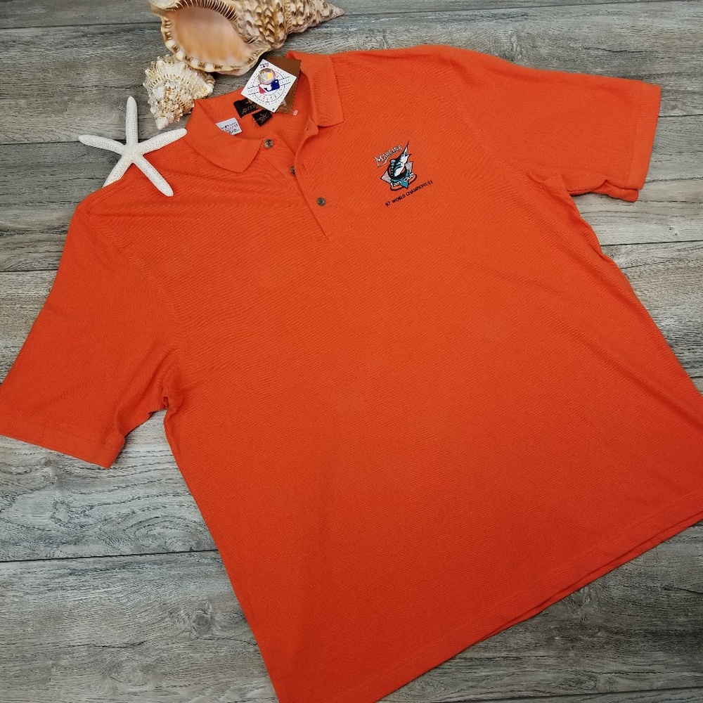 MIAMI MARLINS FAN CLUB World Champions 97 03 Polo Shirt Sz L NWT Orange MLB